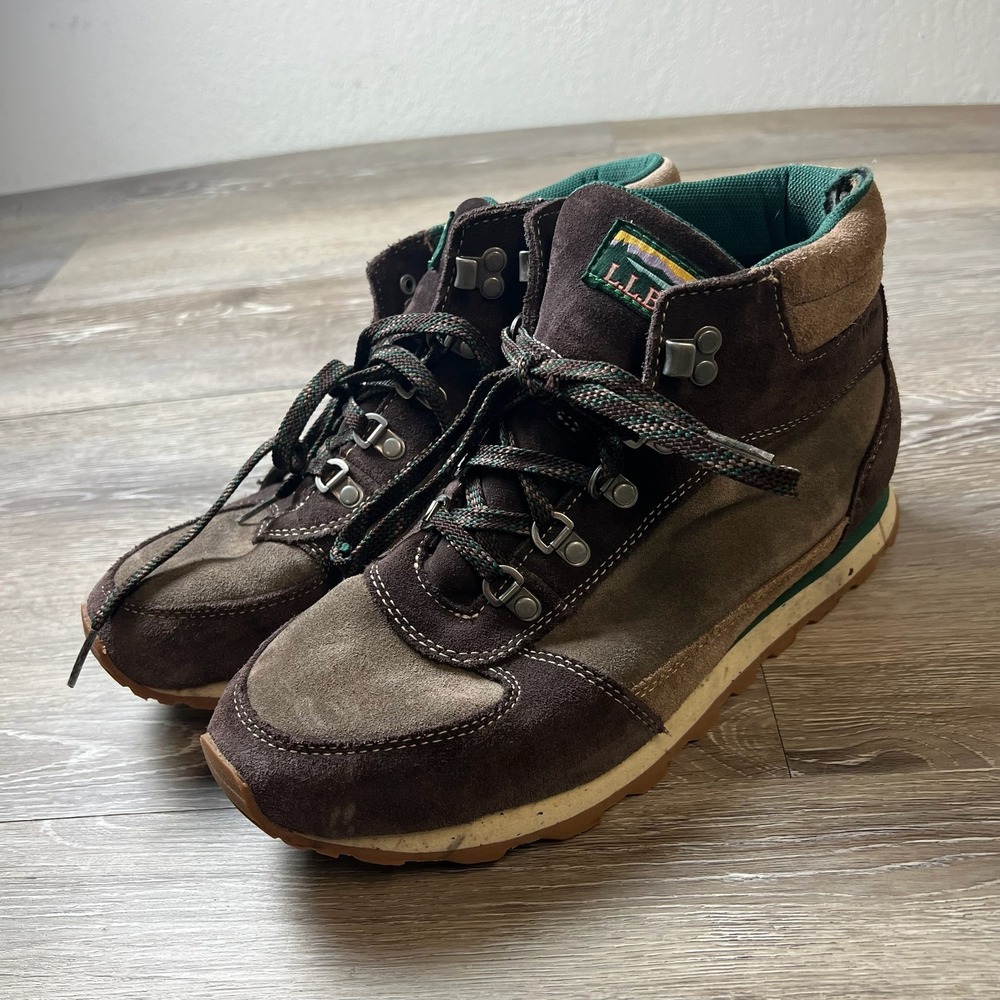 LL Bean Stonington Hiking Boots Mens 8.5 Brown Suede Mid Top D-Ring 507366